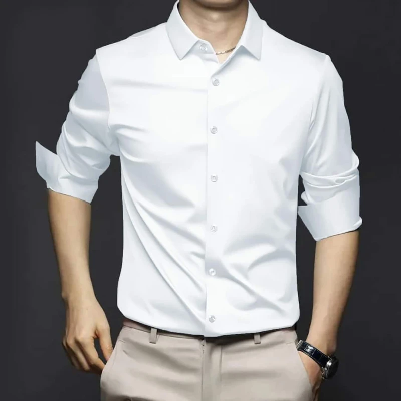 White Colour Exclusive China Stitch Fabric Formal Shirt