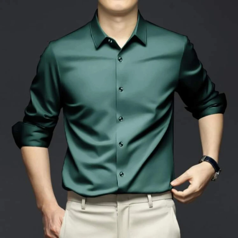 Off-Green Colour Exclusive China stitch fabrics formal shirt